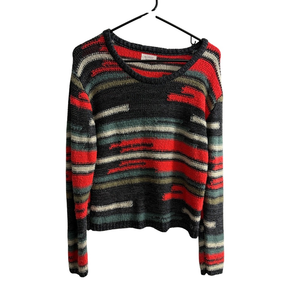 Numph Sweater Womens Small Multi Color Striped Knit Long Sleeve Crew Neck
